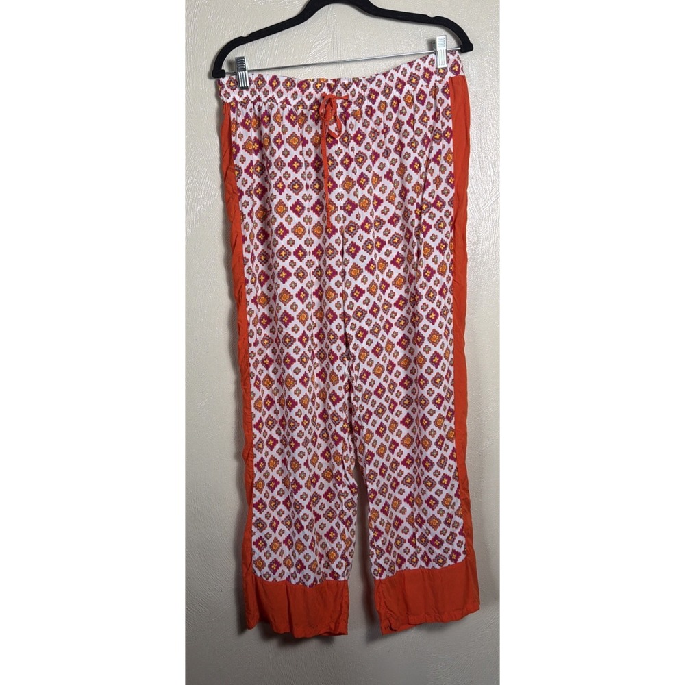 Kensie Pajama Pants Geometric Print XL Orange Boho Lounge Sleepwear Casual